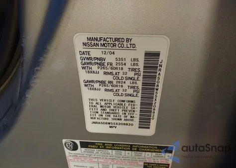 2005 Infiniti Fx35 z USA, uszkodzony, nr VIN JNRAS08W55X208820